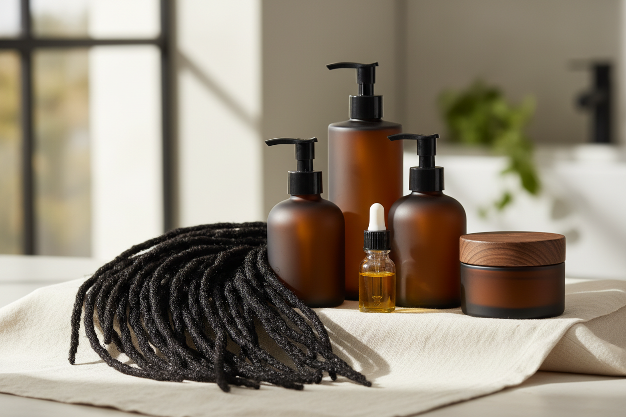 Make the hair black and no labels on products 